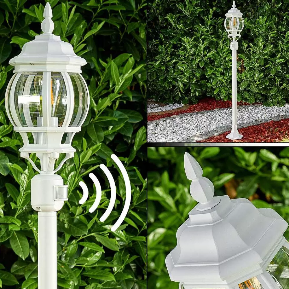 hofstein Lampadaire Exterieur Lentua Blanc, 1 Lumiere, Detecteur De Mouvement