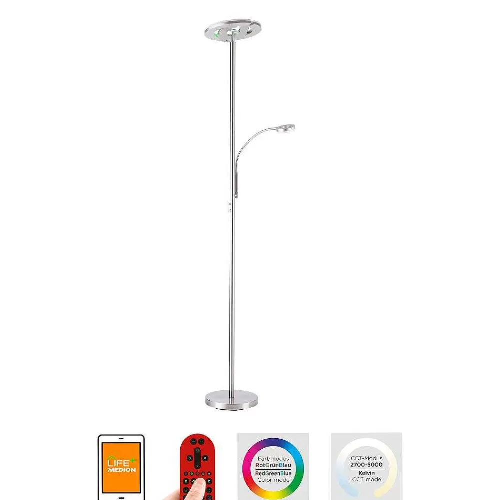 Luminaires Leuchten Direkt Lampadaire Leuchten-Direkt Lolasmart-Rocco Led Acier Brosse, 1 Lumiere, Telecommandes