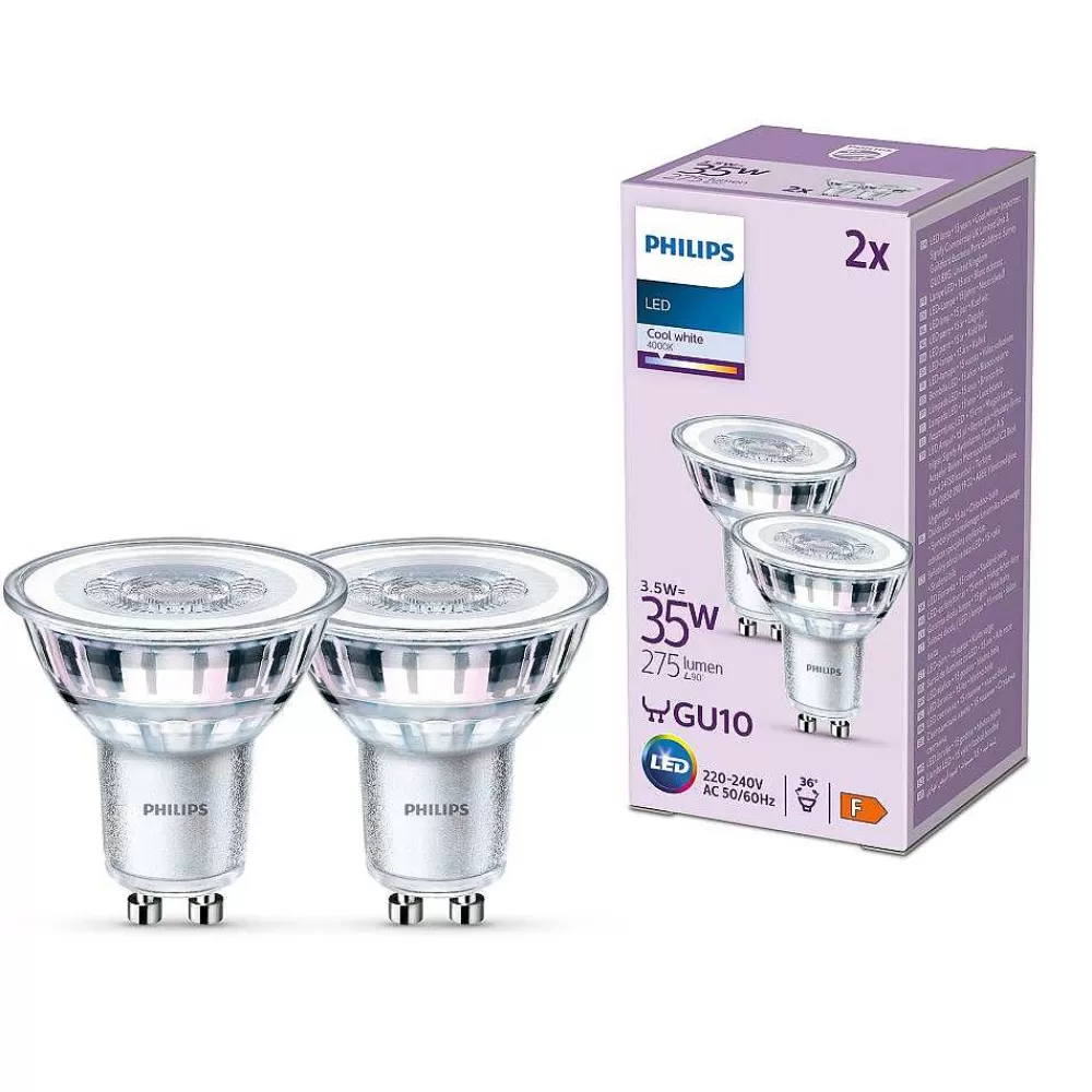 Luminaires Philips Philips Classic Lot De 2 Led Gu10 3,5 Watt 4000 Kelvin 275 Lumen