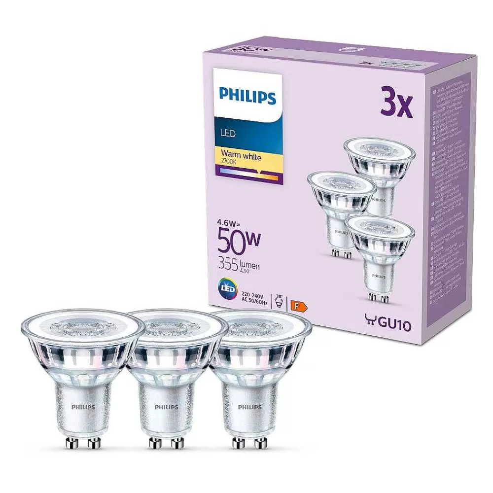 Luminaires Philips Philips Classic Set De 3 Led Gu10 4,6 Watt 2700 Kelvin 355 Lumen