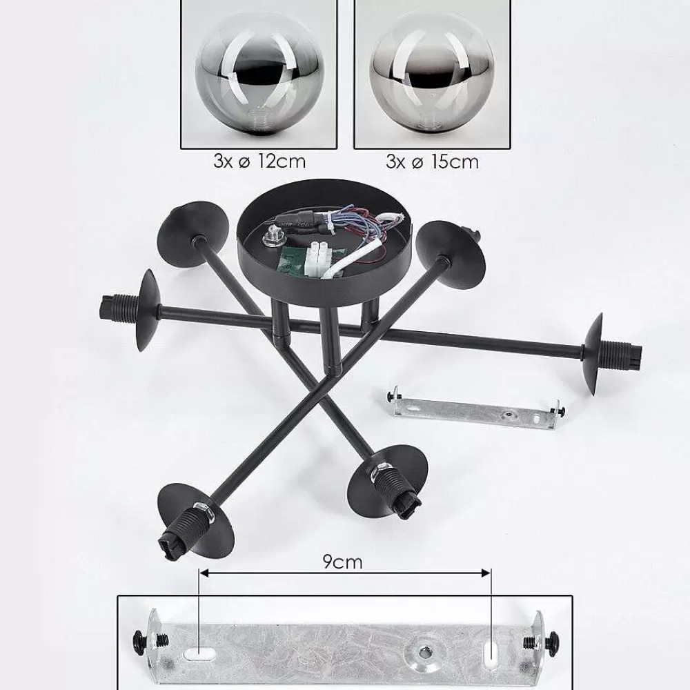 hofstein Plafonnier - Verre 12 Cm, 15 Cm Chehalis Clair, Fume, 6 Lumieres
