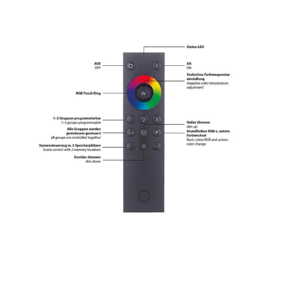 Paul Neuhaus Q-Serie Plafonnier Paul Neuhaus Q-Vito Led Acier Inoxydable, 1 Lumiere, Telecommandes