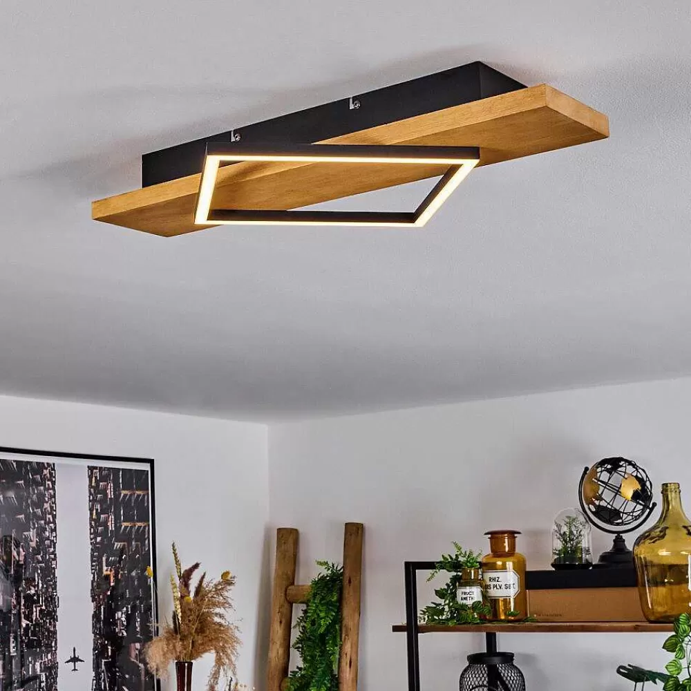 hofstein Plafonnier Pompu Led Bois Clair, Noir, 1 Lumiere