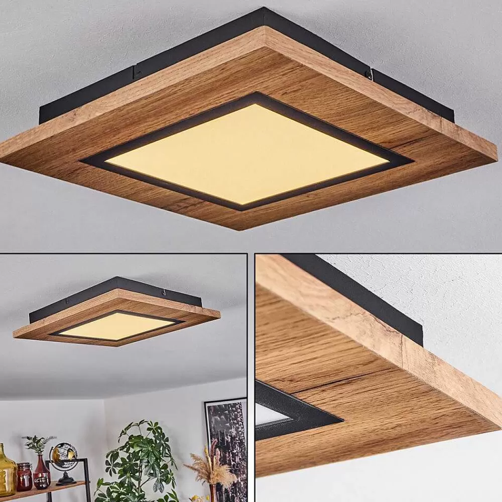 hofstein Plafonnier Salmi Led Couleur Bois, Noir, 1 Lumiere