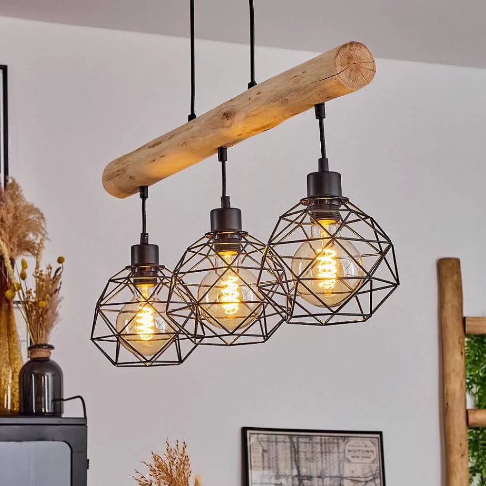 hofstein Suspension Bacabal Bois Clair, Noir, 3 Lumieres