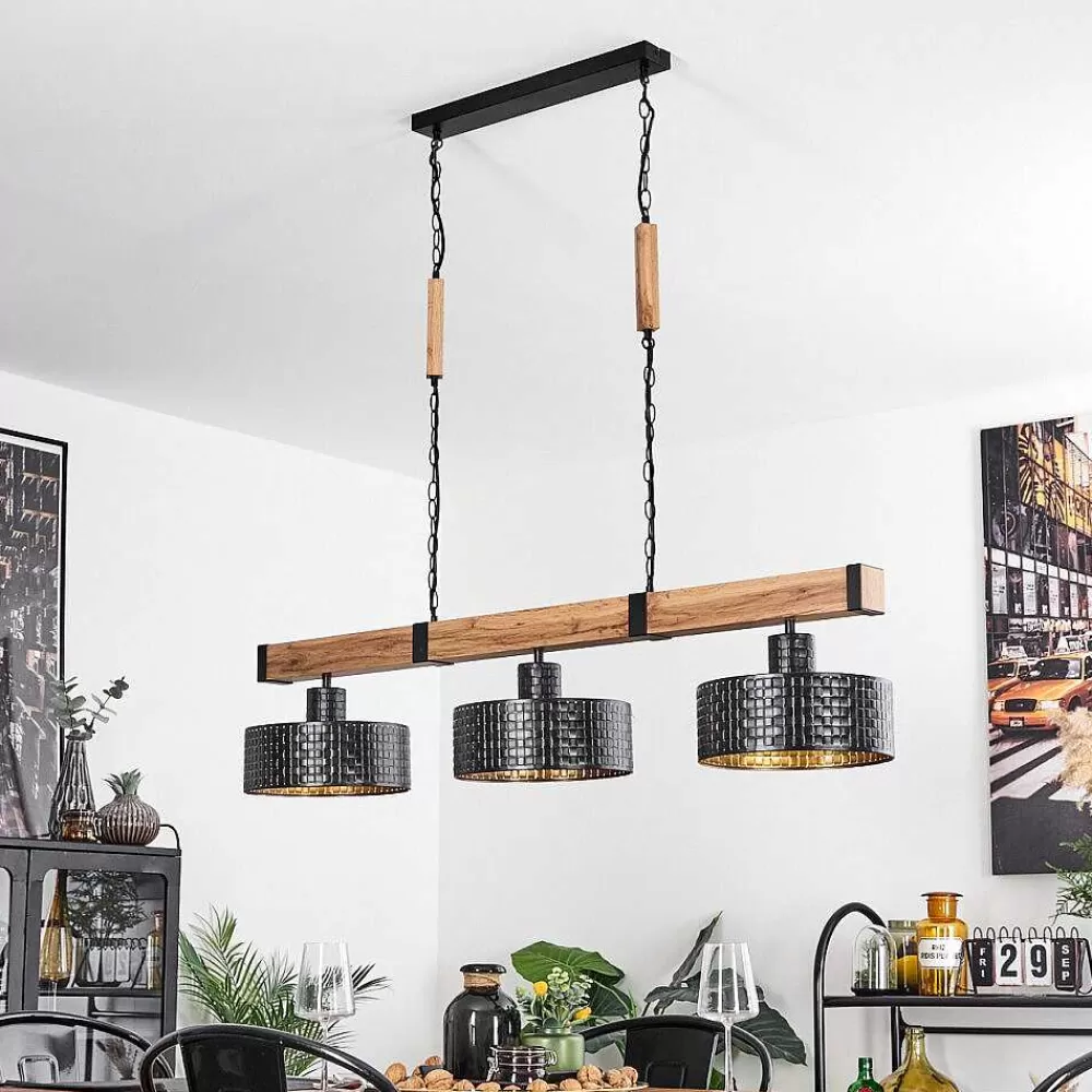 hofstein Suspension Chabian Brun, Couleur Bois, Noir, 3 Lumieres