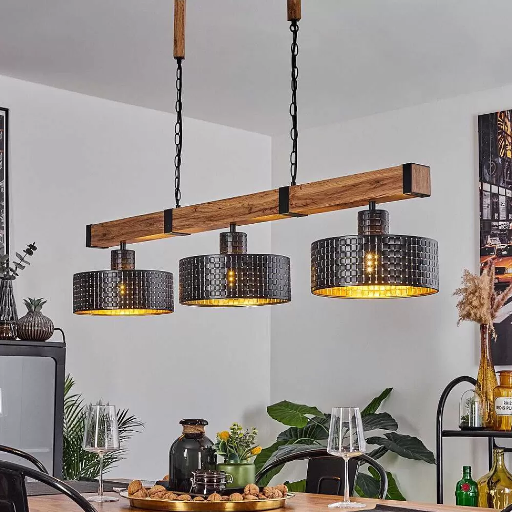 hofstein Suspension Chabian Brun, Couleur Bois, Noir, 3 Lumieres