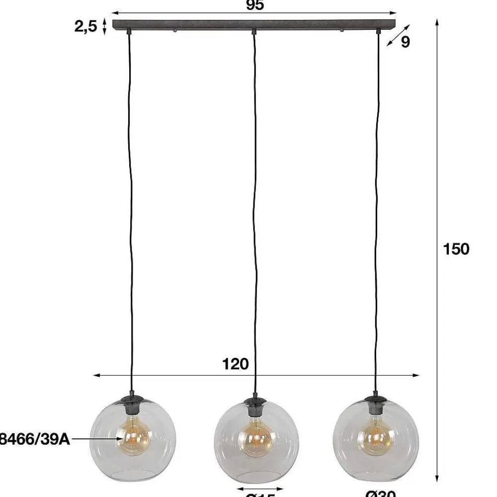 hofstein Suspension Minhe Argent Oxyde, 3 Lumieres