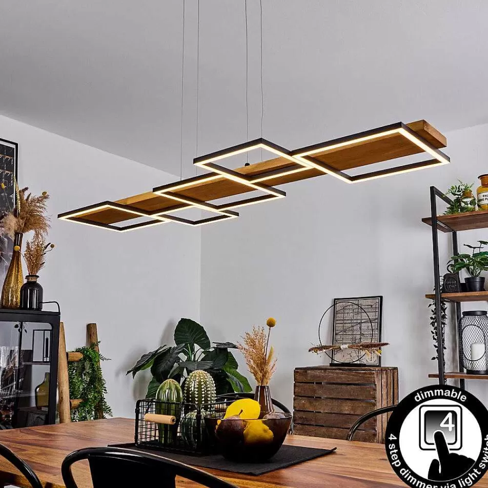 hofstein Suspension Pompu Led Bois Clair, Noir, 1 Lumiere