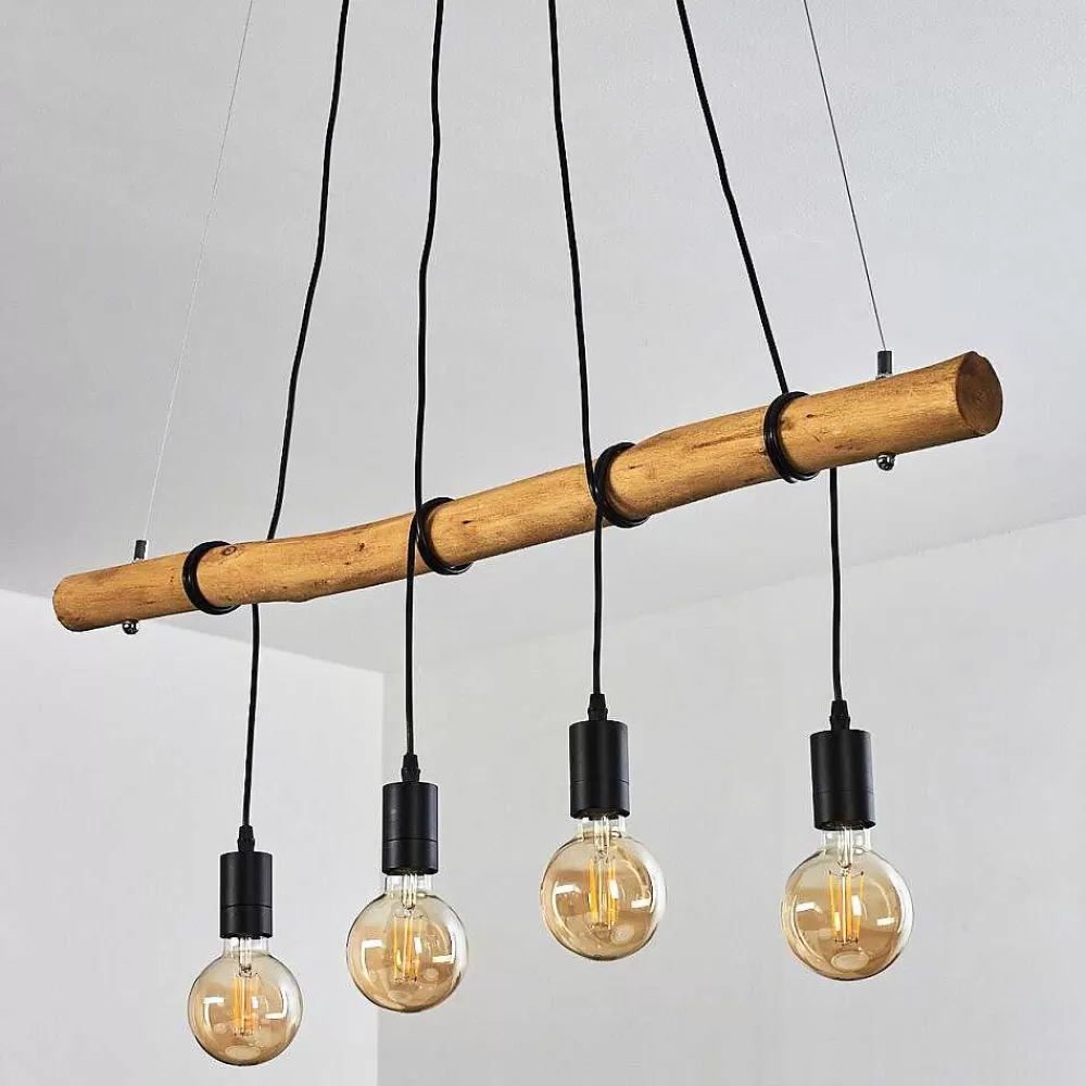 hofstein Suspension Seegaard Bois Clair, Noir, 4 Lumieres