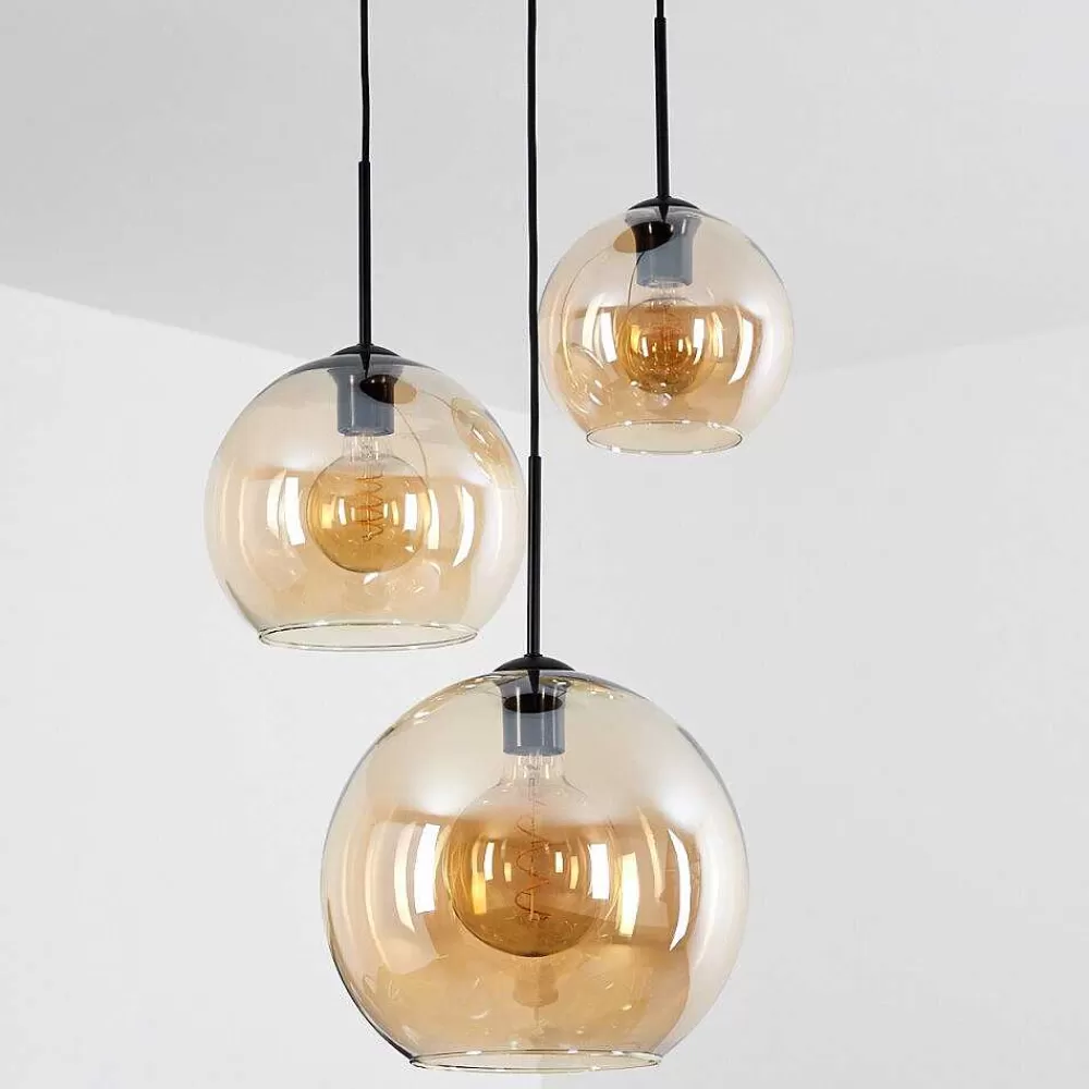 hofstein Suspension Verre 20 Cm, 25 Cm, 30Cm Koyoto Ambre, 3 Lumieres