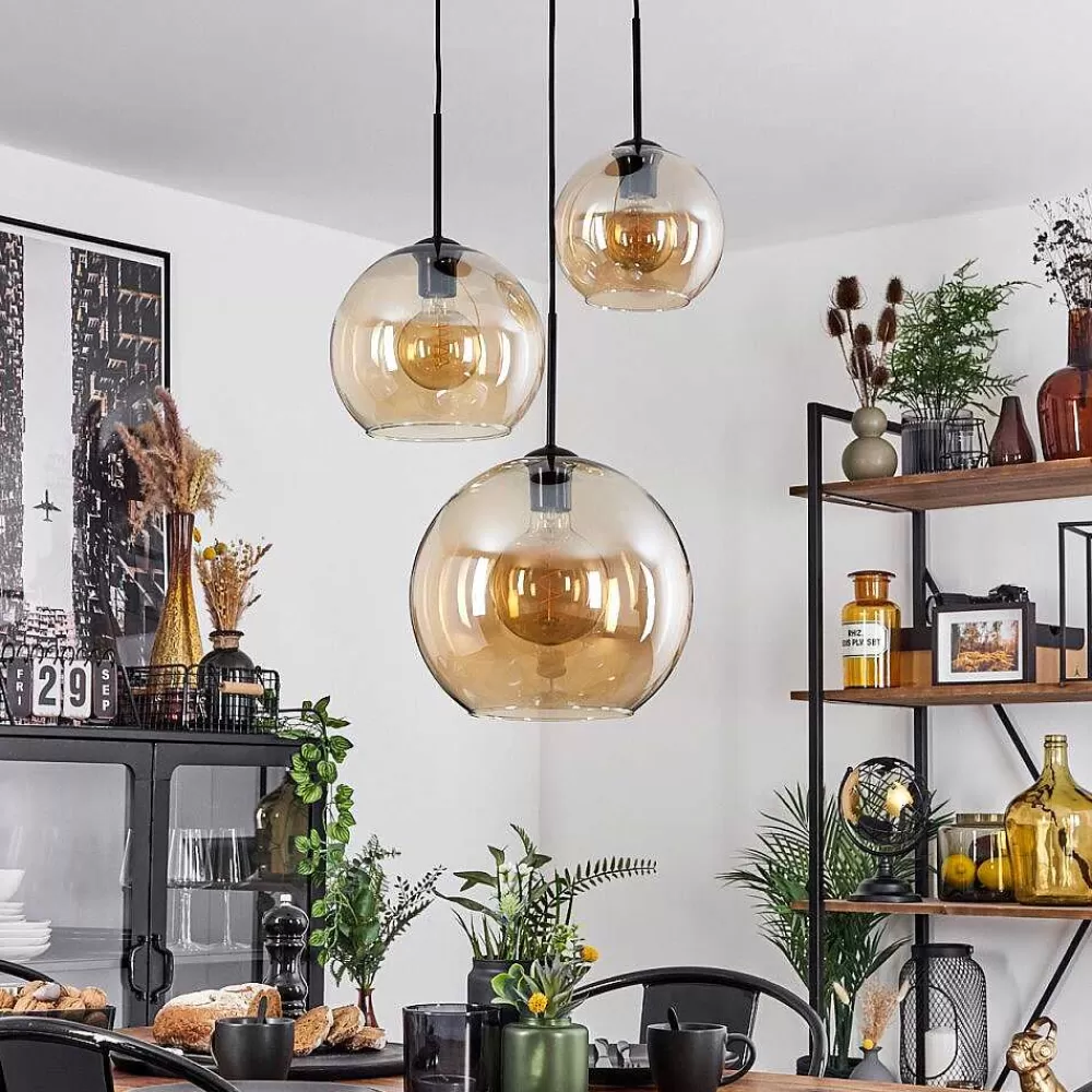hofstein Suspension Verre 20 Cm, 25 Cm, 30Cm Koyoto Ambre, 3 Lumieres