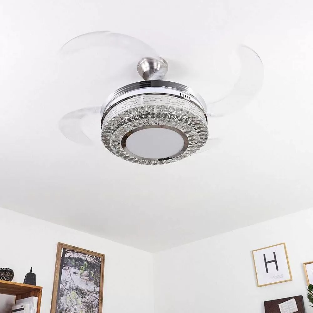 hofstein Ventilateur De Plafond Bendigo Led Nickel Mat, Transparent, 1 Lumiere