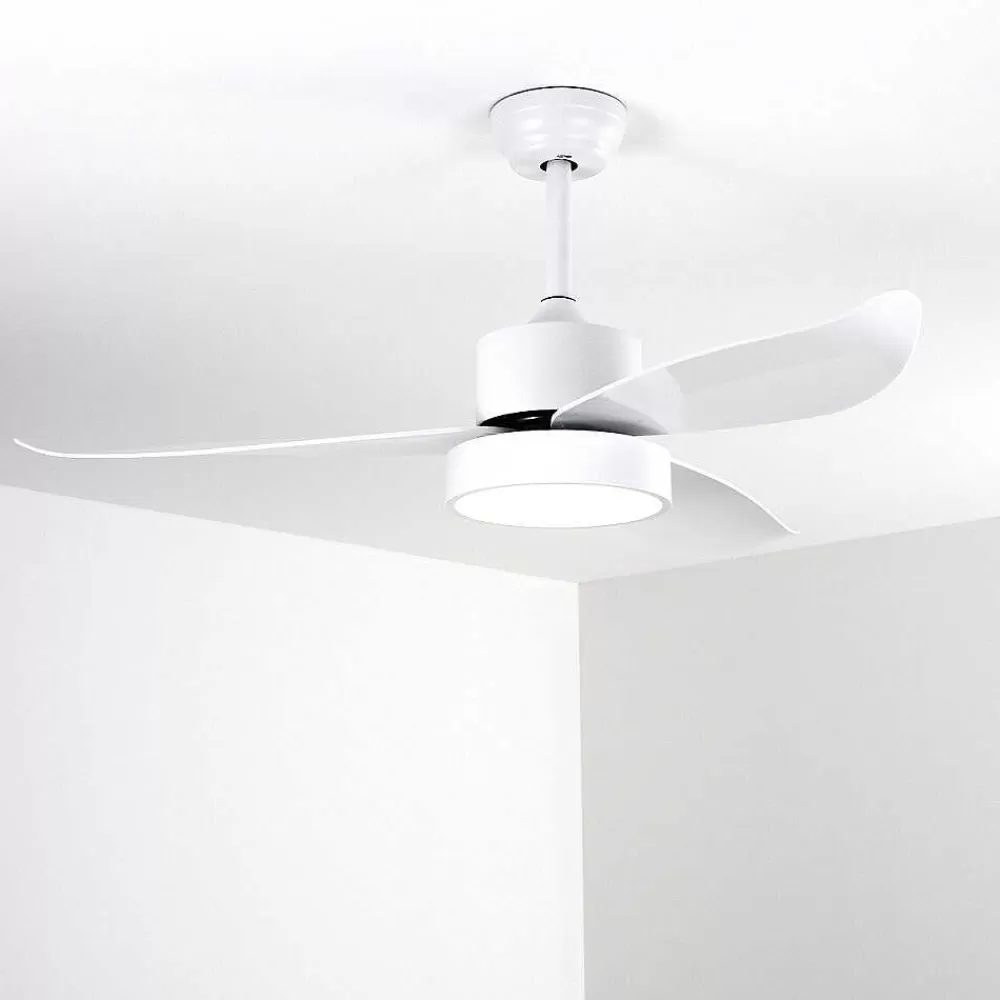 hofstein Ventilateur De Plafond Doha Led Blanc, 1 Lumiere, Telecommandes