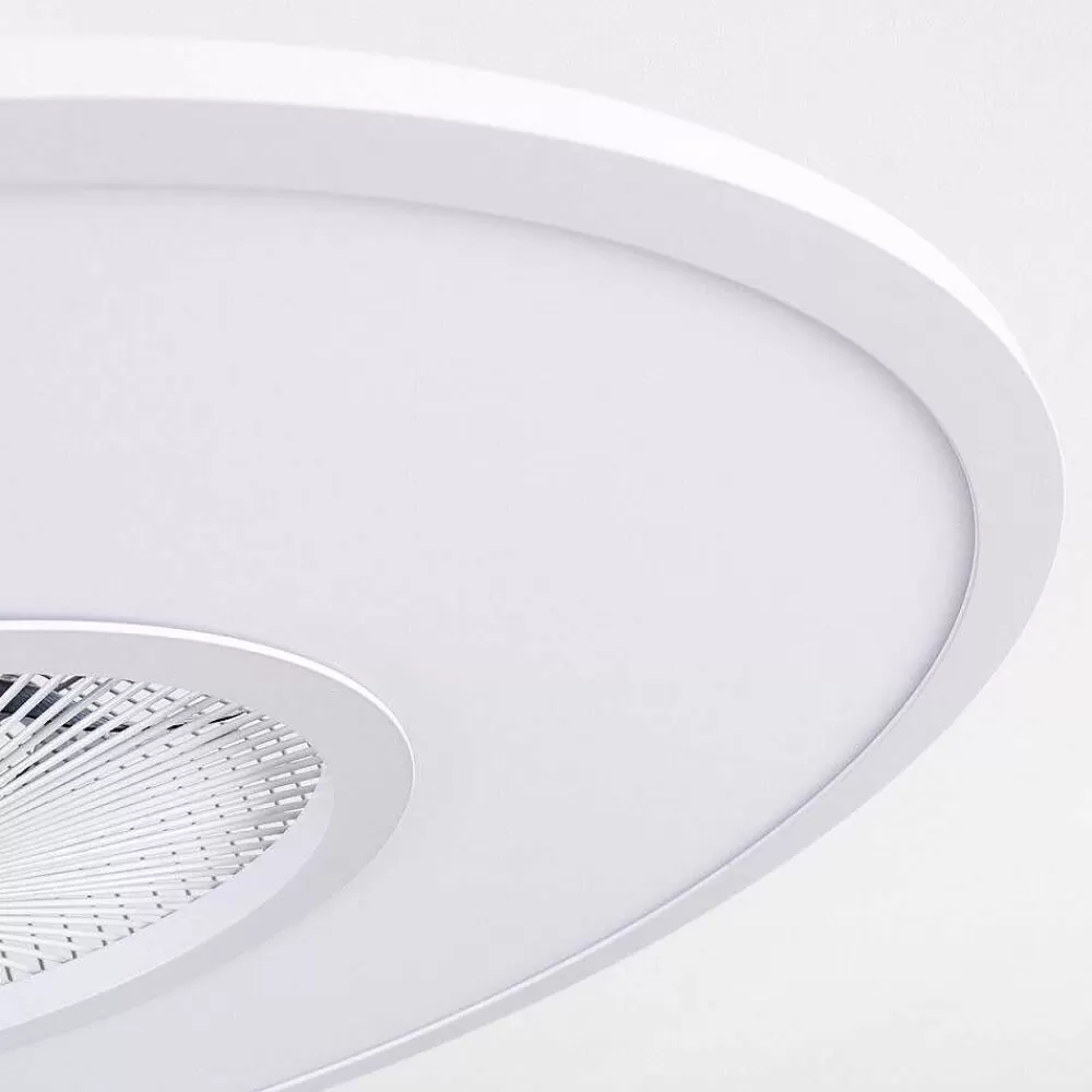 hofstein Ventilateur De Plafond Marmorta Led Blanc, 1 Lumiere, Telecommandes