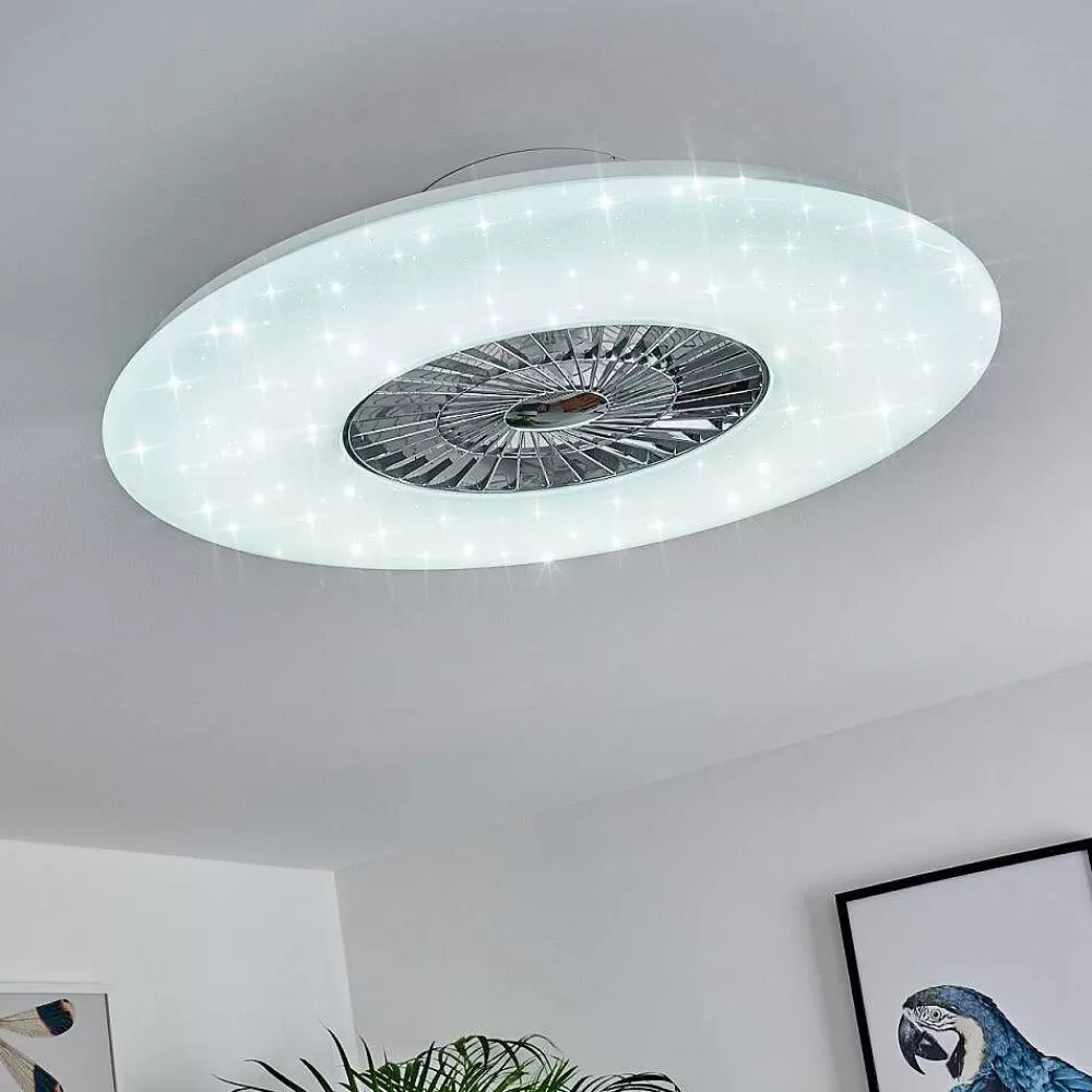 hofstein Ventilateur De Plafond Petrovac Led Chrome, Blanc, 1 Lumiere, Telecommandes