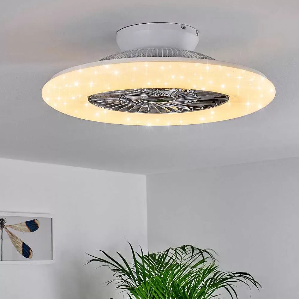 hofstein Ventilateur De Plafond Petrovac Led Chrome, Blanc, 1 Lumiere, Telecommandes