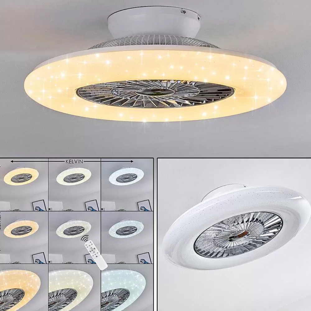 hofstein Ventilateur De Plafond Petrovac Led Chrome, Blanc, 1 Lumiere, Telecommandes